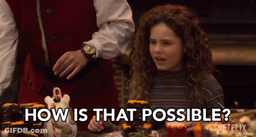 Girl Sitting At Table Saying How Is That Possible GIF