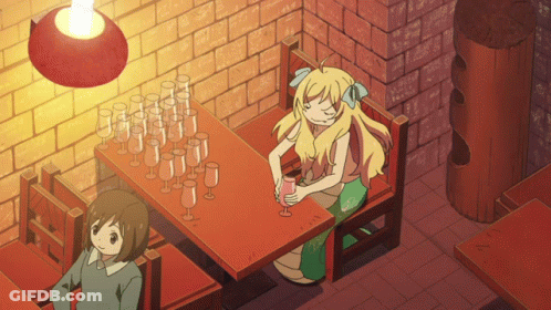 Girl Sitting At Table With Glasses GIF