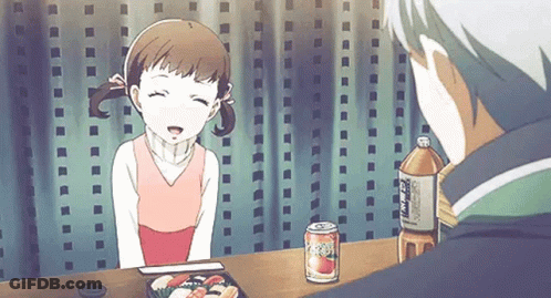 Girl Sitting At Table With Two Sodas GIF