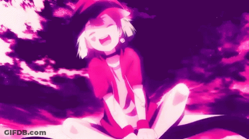 Girl Sitting Cross-Legged Smiling In Pink And Purple Background GIF