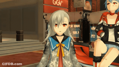 Girl Sitting In Front Of GGV Sign GIF