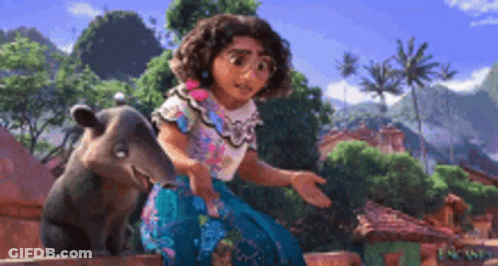 Girl Sitting Next To Cartoon Animal GIF