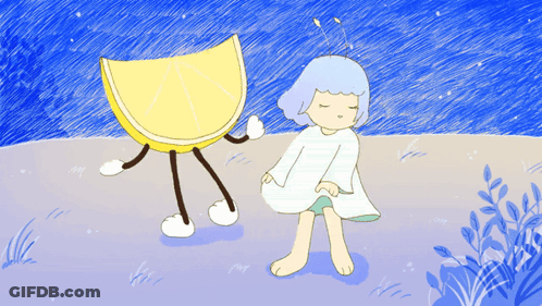 Girl Sitting Next To Lemon Slice GIF