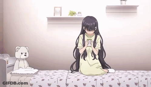 Girl Sitting On Bed With Teddy Bear GIF