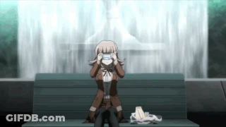 Girl Sitting On Bench Taking Photo Of Fountain GIF