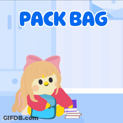 Girl Sitting On Floor With Books Saying Pack Bag GIF
