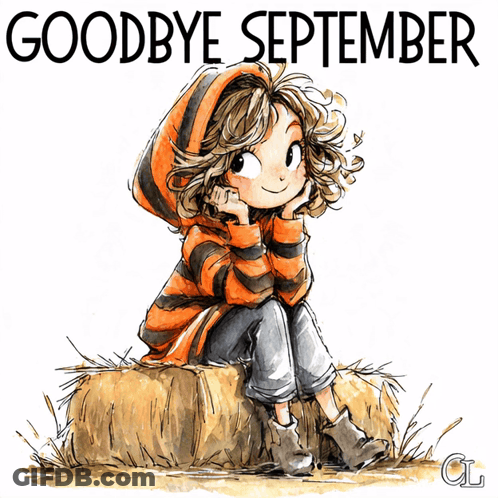 Girl Sitting On Hay Bale Saying Goodbye September GIF