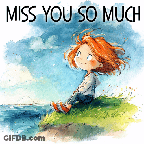Girl Sitting On Hill Saying Miss You So Much GIF