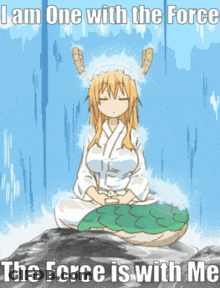 Girl Sitting On Rock Saying I Am One With The Force GIF