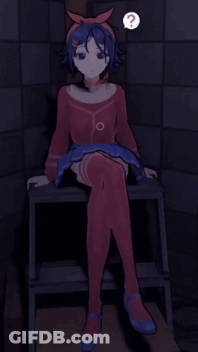 Girl Sitting On Stool With Question Mark GIF
