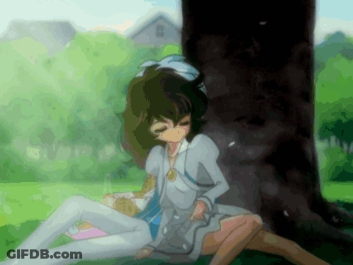 Girl Sitting Under Tree With Cup Of Coffee GIF