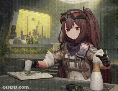 Girl Sitting With Coffee And Bottle GIF
