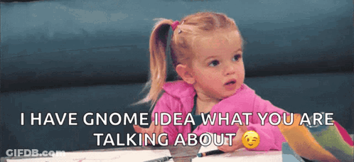 Girl Sitting With Smiley And Gnome Idea GIF