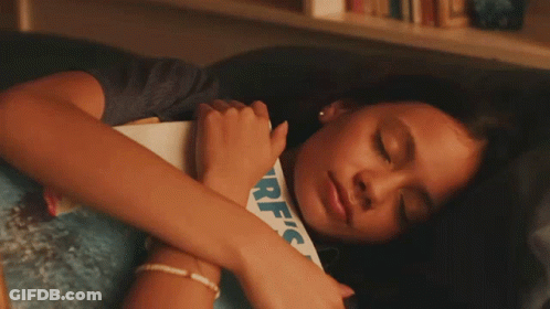 Girl Sleeping Holding Book Saying RFC GIF
