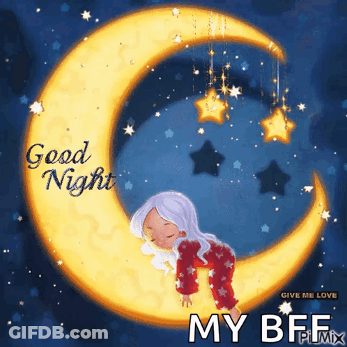 Girl Sleeping On Crescent Moon Good Night My BFF GIF