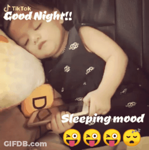 Girl Sleeping On Pillow Holding Phone Tik Tok Good Night GIF