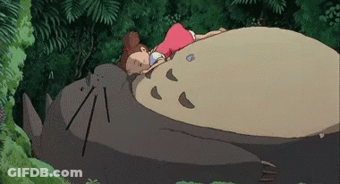 Girl Sleeping On Totoro's Back In Forest GIF