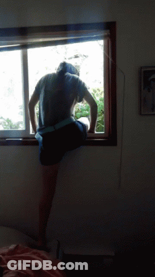 Girl Sneak Out Of The Window GIF