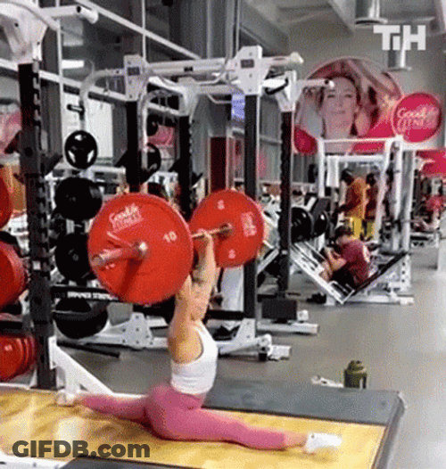 Girl Split Raising Barbell Go To The Gym GIF