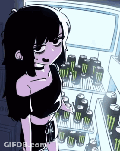 Girl Standing Before Monster Energy Drinks GIF