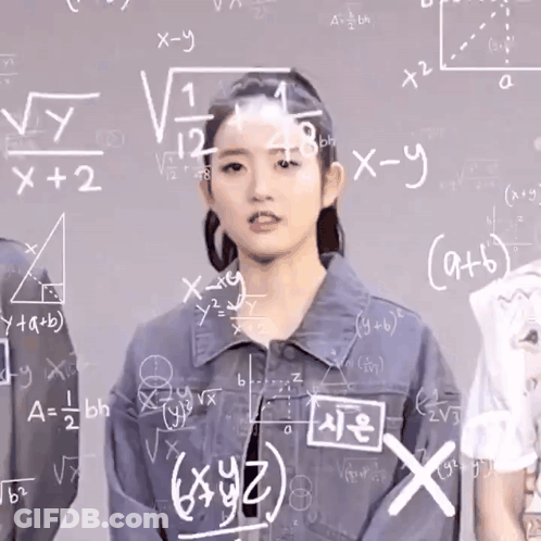 Girl Standing In Front Of Blackboard With Math Equations GIF