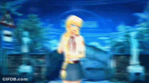 Girl Standing In Front Of Blue Background GIF