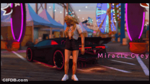 Girl Standing In Front Of Car Saying Miracle Grey GIF