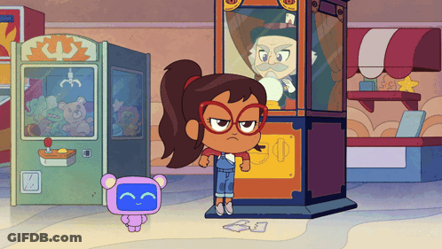 Girl Standing In Front Of Machine Saying A GIF