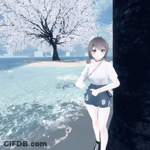 Girl Standing In Front Of Tree With White Flowers GIF