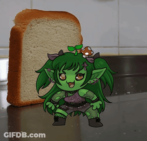 Girl Standing Next To Slice Of Bread GIF