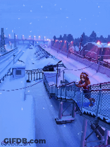 Girl Standing On Railing In Snow GIF