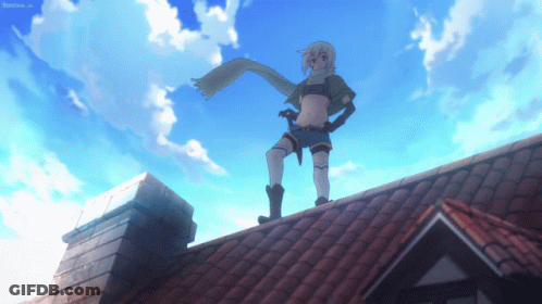 Girl Standing On Roof With Blue Sky GIF