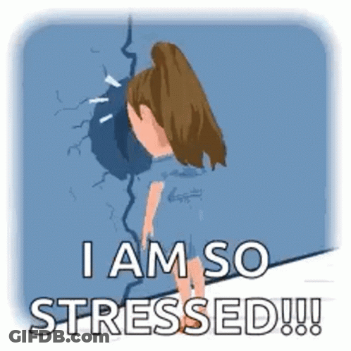 Girl Standing With Head In Hands And Stress Text GIF