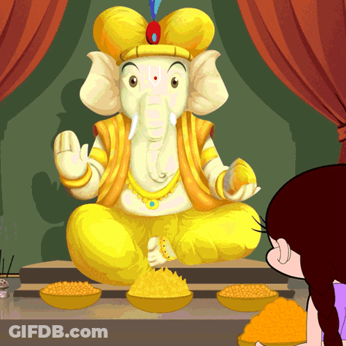 Girl Stands In Front Of Statue Of Elephant GIF