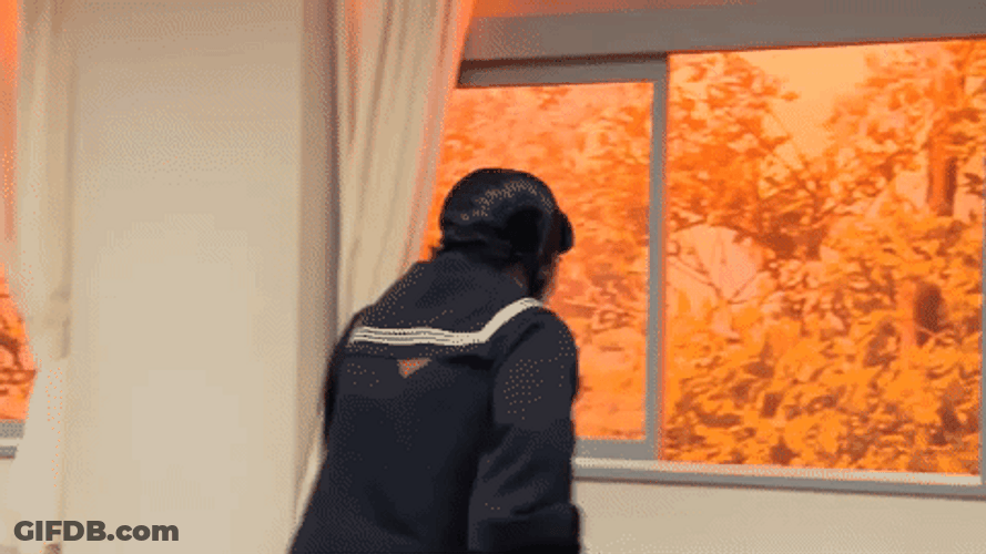 Girl Student Jumping Out Window GIF