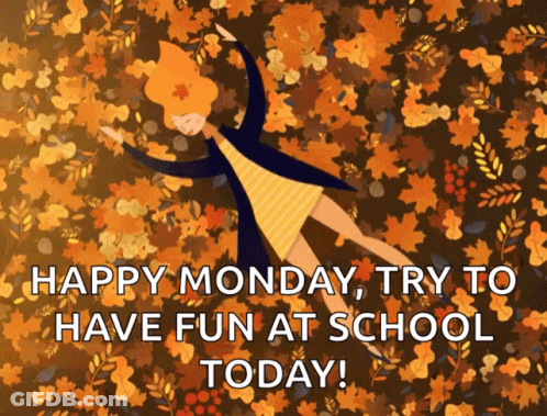 Girl Surrounded By Autumn Leaves Happy Monday Try To Have Fun At School Today GIF