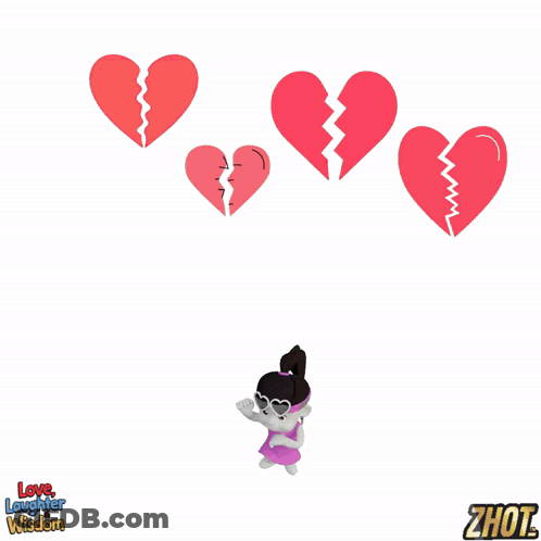 Girl Surrounded By Broken Hearts With Love Laughter Wisdom GIF