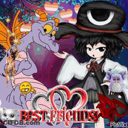 Girl Surrounded By Cartoon Characters Says Bestfriends GIF