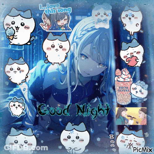 Girl Surrounded By Cats Saying Good Night GIF