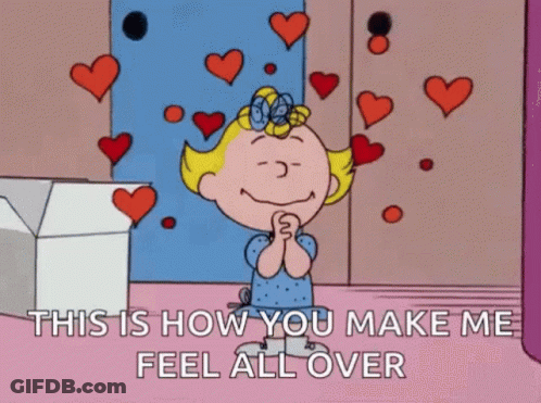 Girl Surrounded By Hearts Saying How You Make Me Feel GIF