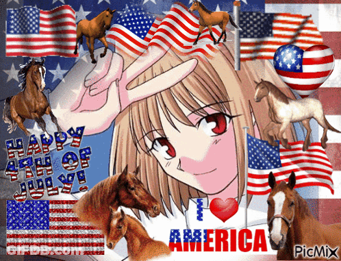 Girl Surrounded By Horses Happy 4Th Of July GIF