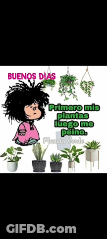 Girl Surrounded By Potted Plants Buenos Dias GIF