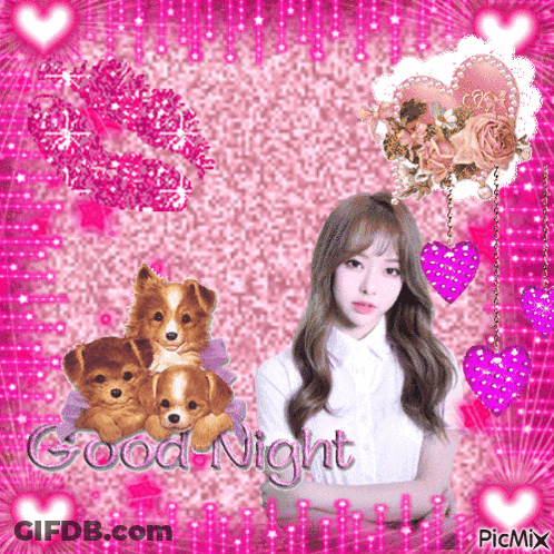 Girl Surrounded By Puppies Saying Good Night GIF