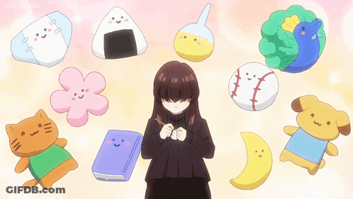 Girl Surrounded By Stuffed Animals And Baseball GIF