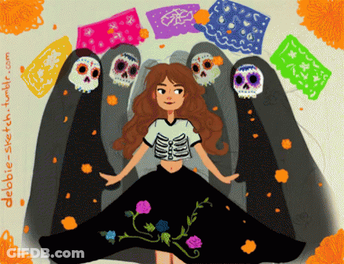 Girl Surrounded By Sugar Skulls Dobie-Sketch GIF