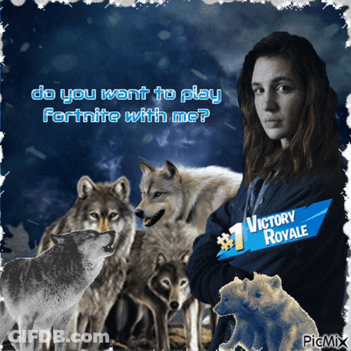 Girl Surrounded By Wolves Victory Royale Sticker GIF