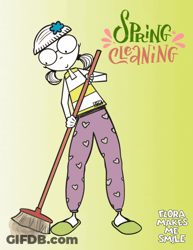 Girl Sweeping Floor Spring Cleaning GIF