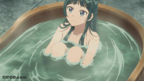 Girl Taking Bath In Wooden Tub GIF
