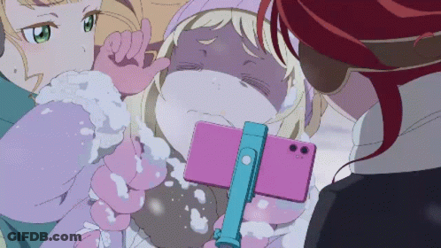 Girl Taking Photo With Pink Phone GIF