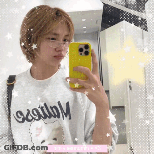 Girl Taking Selfie In Mirror Wearing Bibi Y Seongmin Sweatshirt GIF